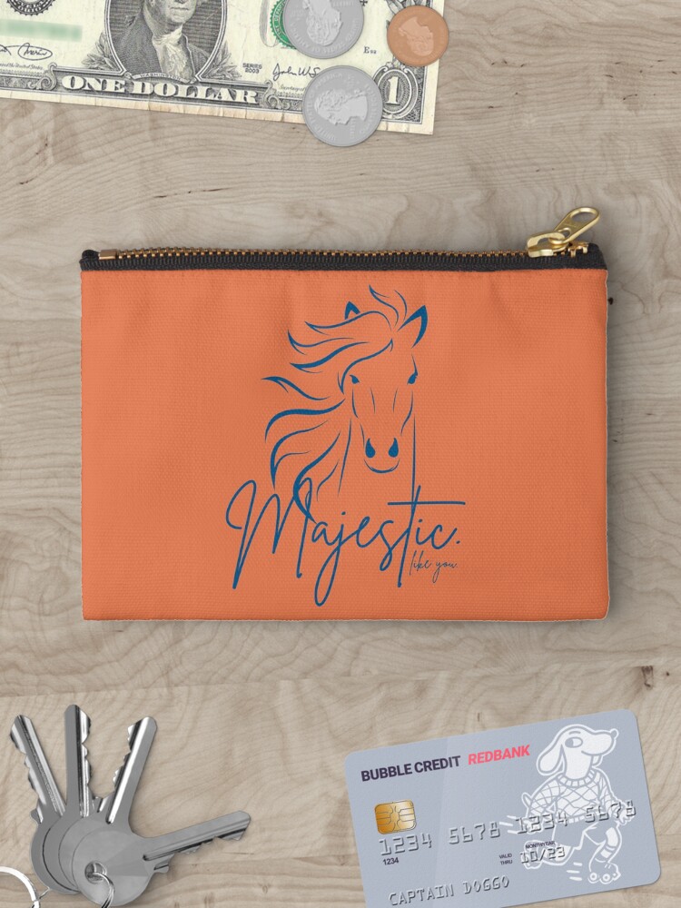 Thumbnail 3 of 4, Zipper Pouch, Orange Blue "Majestic ... like you" Horse designed and sold by DesignsbyEH.
