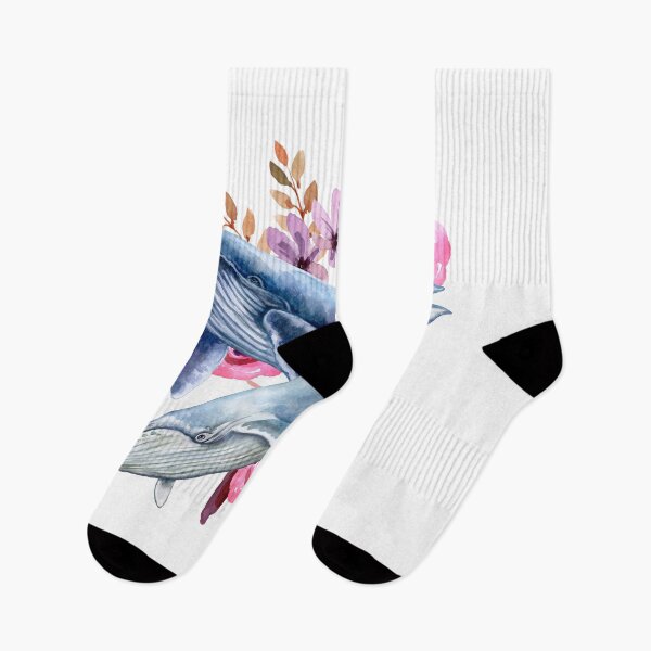 Artikelvorschau, Bunte Aquarellwale mit Blumenentwurf entworfen und verkauft von EarthArtDesigns.