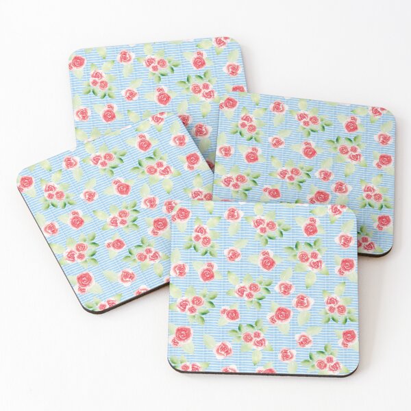 Item preview, Watercolor Loose Roses on Blue Stripes designed and sold by AlicjaCurioseur.
