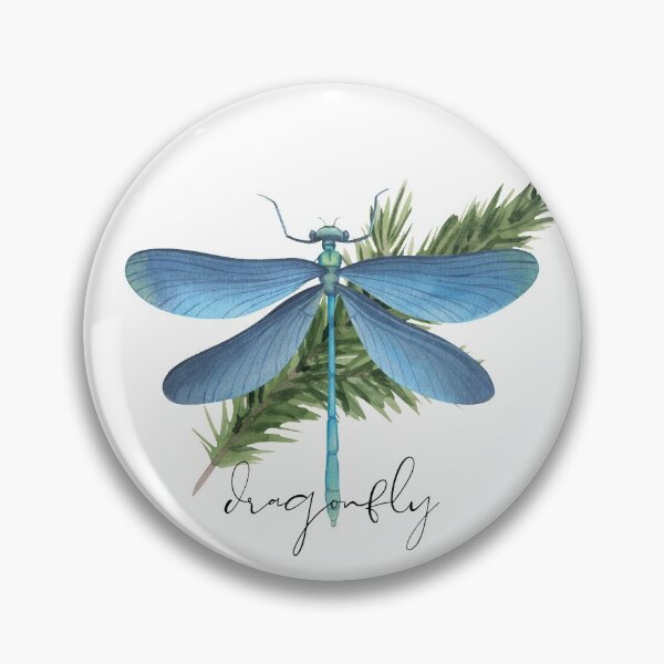 Item preview, Blue Watercolor Dragonfly illustration With Pine Needle Design designed and sold by EarthArtDesigns.