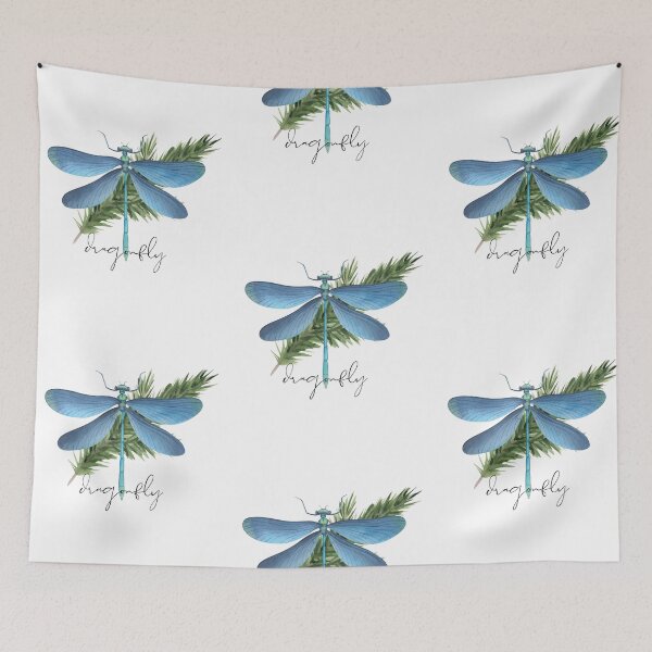 Item preview, Blue Watercolor Dragonfly illustration With Pine Needle Design designed and sold by EarthArtDesigns.