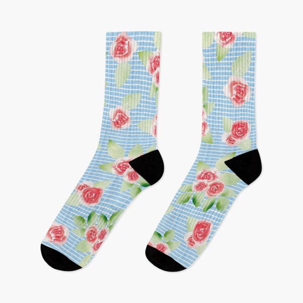 Item preview, Watercolor Loose Roses on Blue Stripes designed and sold by AlicjaCurioseur.