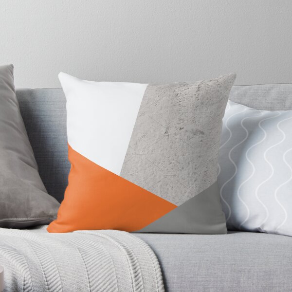 Grey Orange and Concrete Color Block Throw Pillow
