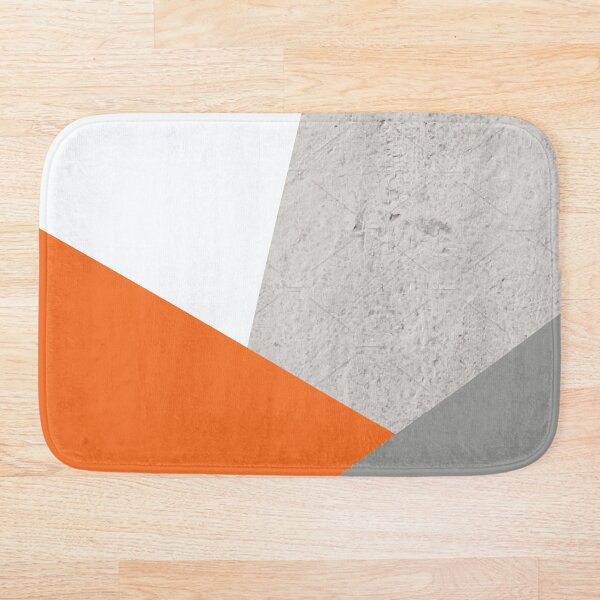 Grey Orange and Concrete Color Block Bath Mat