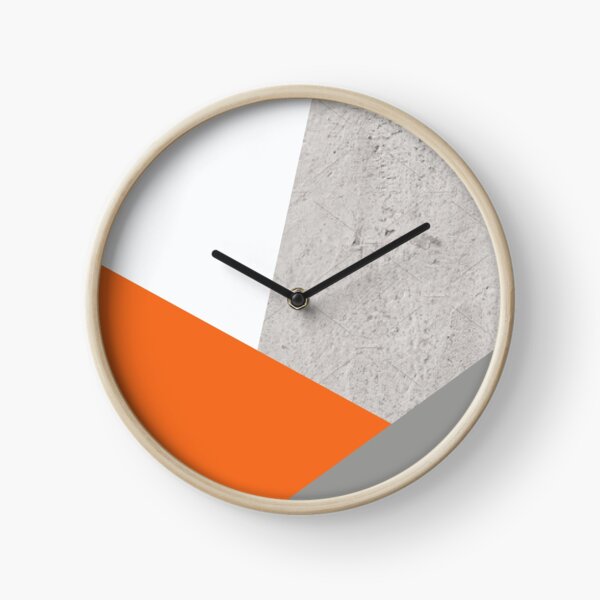 Grey Orange and Concrete Color Block Clock