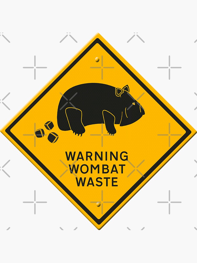 Imagen 3 de 3, Pegatina con la obra Dibujos animados - Señal de advertencia de residuos de Wombat. Los wombats son inusuales porque sus excrementos son cuadrados., diseñada y vendida por funkyworm.