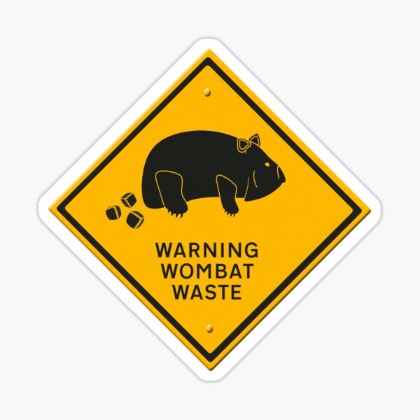 Vista previa del artículo con la obra «Dibujos animados - Señal de advertencia de residuos de Wombat. Los wombats son inusuales porque sus excrementos son cuadrados.», diseñado y vendido por funkyworm.