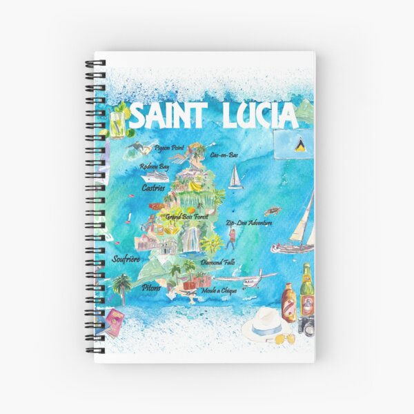 Item preview, St Lucia Antilles Illustrated Caribbean Travel Map with Highlights of West Indies Island Dream designed and sold by artshop77.