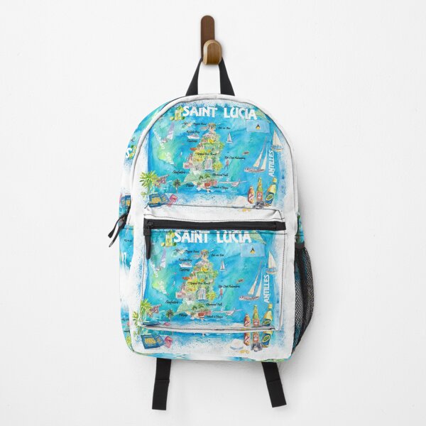 Item preview, St Lucia Antilles Illustrated Caribbean Travel Map with Highlights of West Indies Island Dream designed and sold by artshop77.