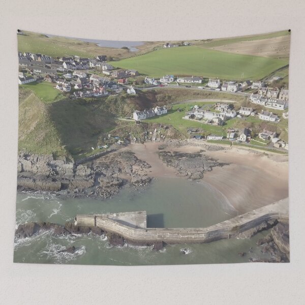 Item preview, Collieston Harbour from the air designed and sold by Nicky Cordiner.