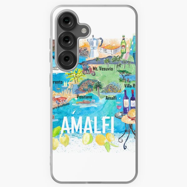 Item preview, Amalfi Italy Illustrated Mediterranean Travel Map with Highlights of Gulf of Naples designed and sold by artshop77.