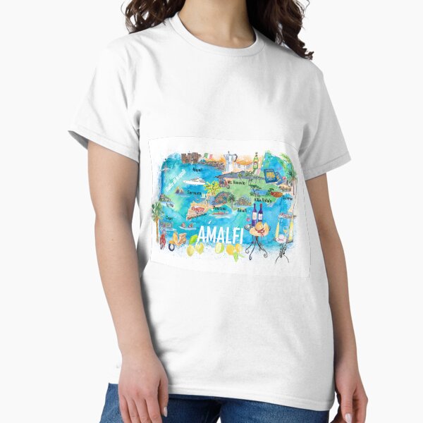Item preview, Amalfi Italy Illustrated Mediterranean Travel Map with Highlights of Gulf of Naples designed and sold by artshop77.