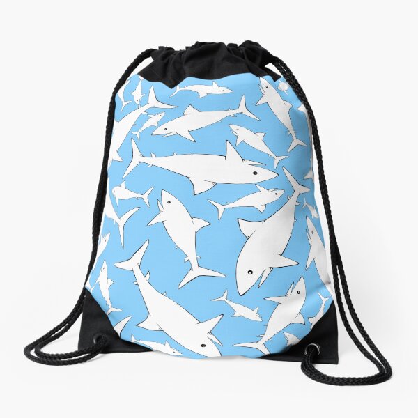 Shark Pattern Sky Blue Drawstring Bag