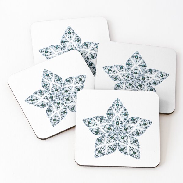 Item preview, Flor fractal geométrica en azul con cuentas verdes vidriosas designed and sold by BoundedChaos.