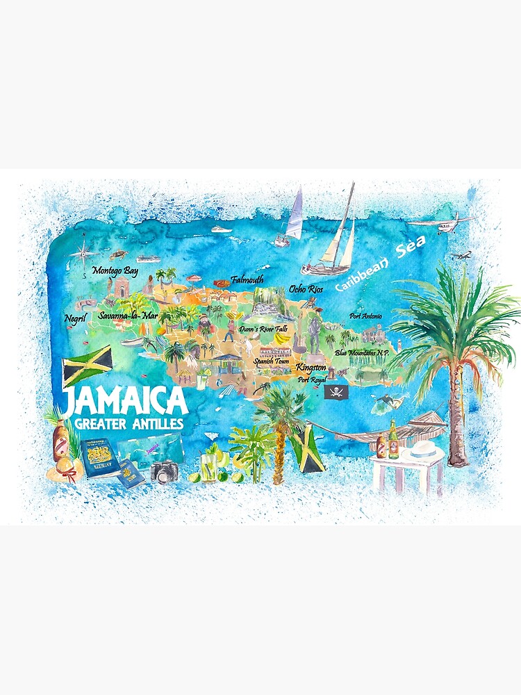 Jamaica Illustrated Travel Map with Roads and Highlights by artshop77