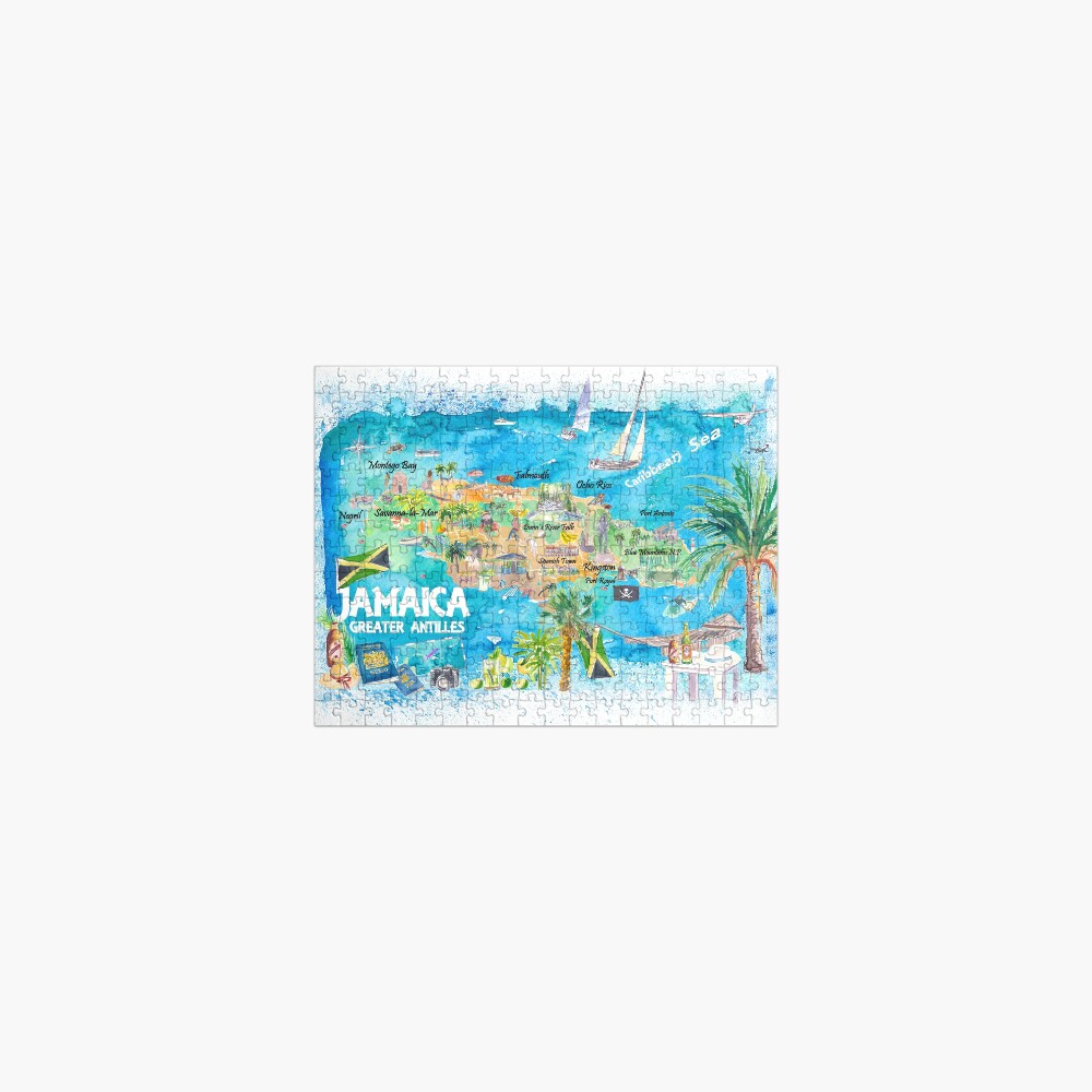 Jamaica Illustrated Travel Map with Roads and Highlights Jigsaw Puzzle