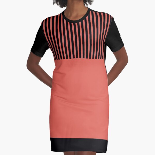Trendy Bittersweet Orange Chic Black Stripes Graphic T-Shirt Dress
