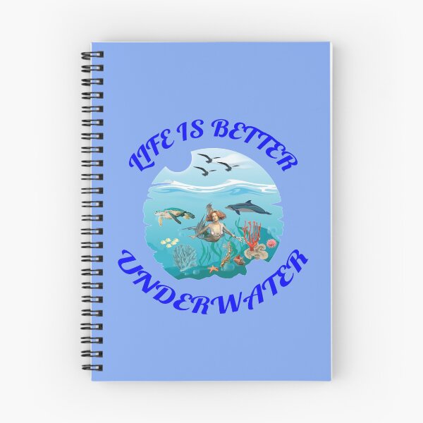 Item preview, Life Is Better Underwater with Dolphin Mermaid Seaturtle and Coral Blue Background designed and sold by KeysTreasures.