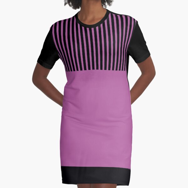 Trendy Radiant Orchid Chic Black Stripes Graphic T-Shirt Dress