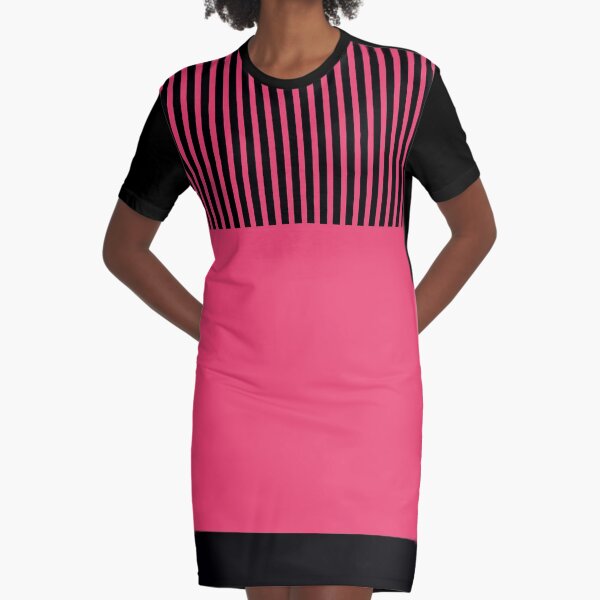 Trendy Cayenne Red Chic Black Stripes Graphic T-Shirt Dress