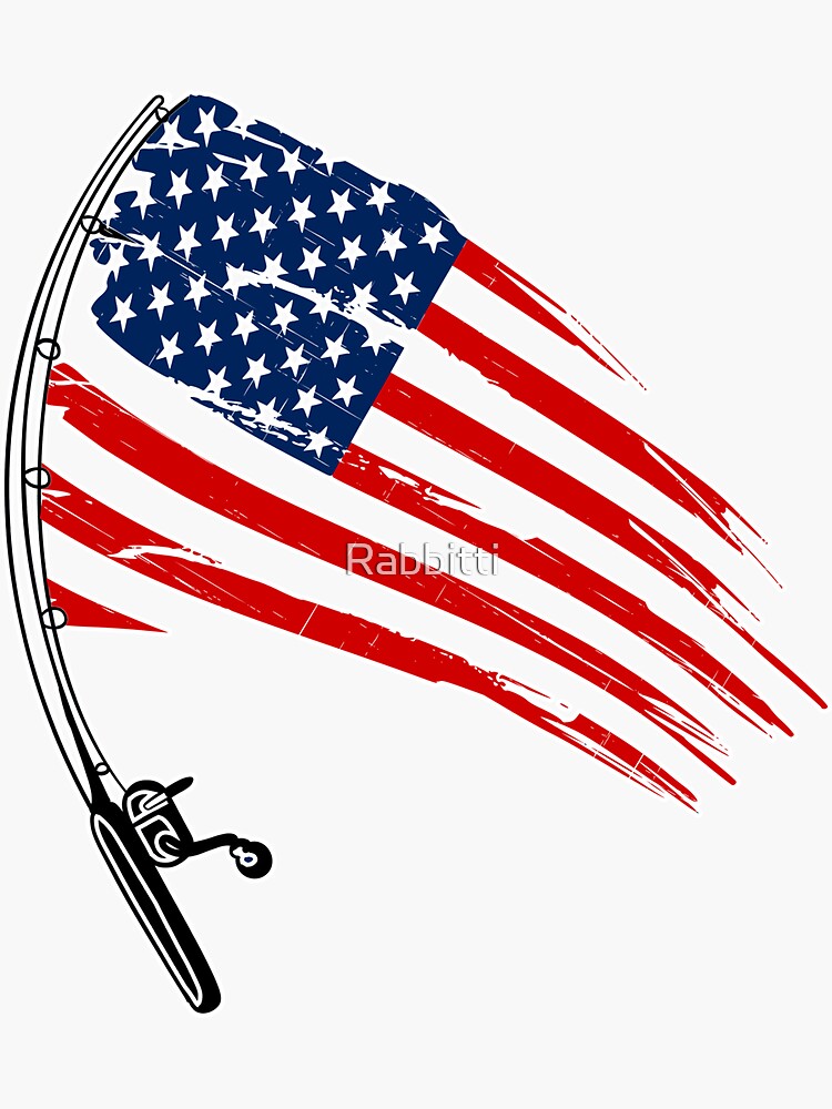 American Fishing Rod Flag | Fishing and the Flag Patriotic Pole | Sticker
