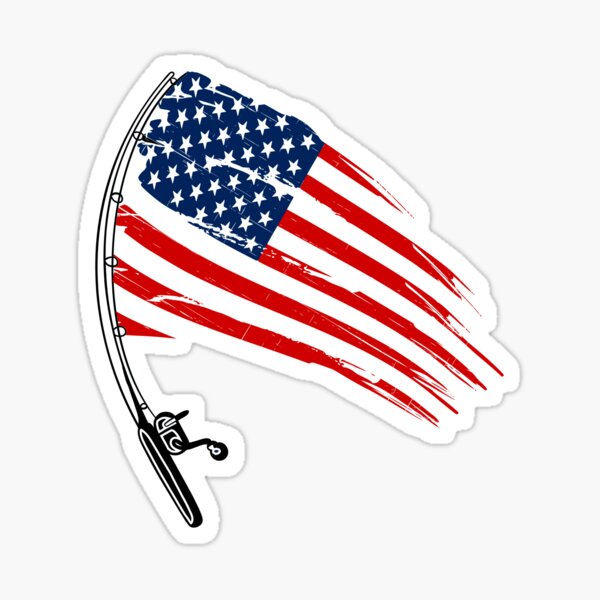 American Fishing Rod Flag | Fishing and the Flag Patriotic Pole Sticker  for Sale by Rabbitti