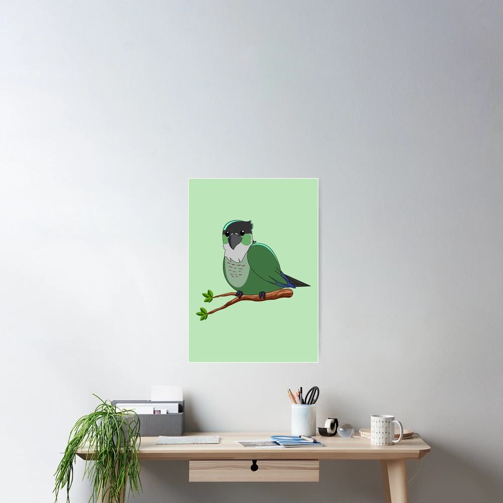 Jaiden animations green cute bird on a leaf, parrot watching you funny |  Photographic Print