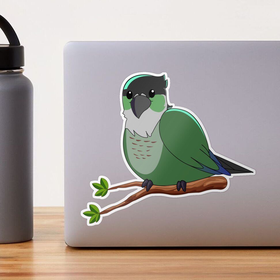 Jaiden animations green cute bird on a leaf, parrot watching you funny |  Photographic Print