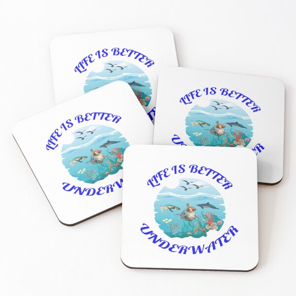 Item preview, Life Is Better Underwater with Dolphin Mermaid Seaturtle and Coral White Background designed and sold by KeysTreasures.