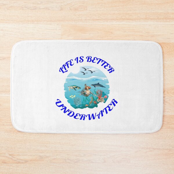 Item preview, Life Is Better Underwater with Dolphin Mermaid Seaturtle and Coral White Background designed and sold by KeysTreasures.