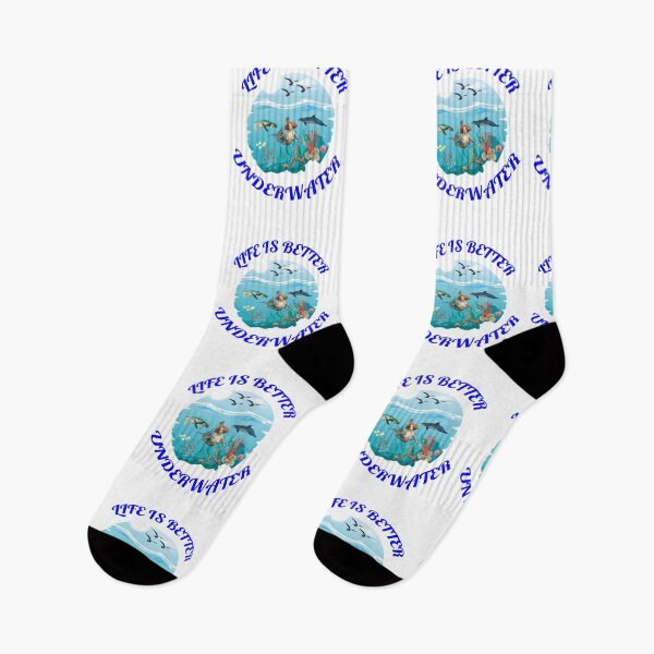 Item preview, Life Is Better Underwater with Dolphin Mermaid Seaturtle and Coral White Background designed and sold by KeysTreasures.
