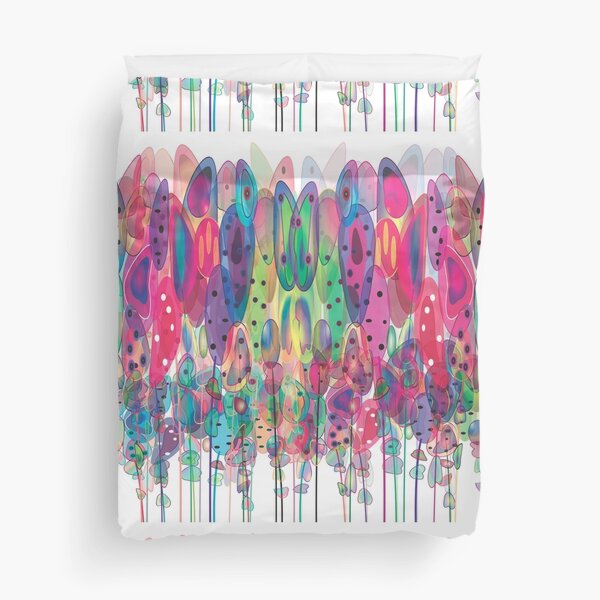 Whimsical Watercolor Flowers Blue Duvet Cover