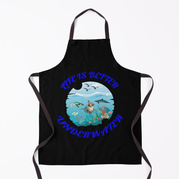 Item preview, Life Is Better Underwater with Dolphin Mermaid Seaturtle and Coral Black Background designed and sold by KeysTreasures.