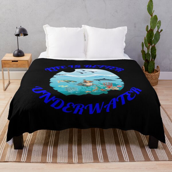 Item preview, Life Is Better Underwater with Dolphin Mermaid Seaturtle and Coral Black Background designed and sold by KeysTreasures.