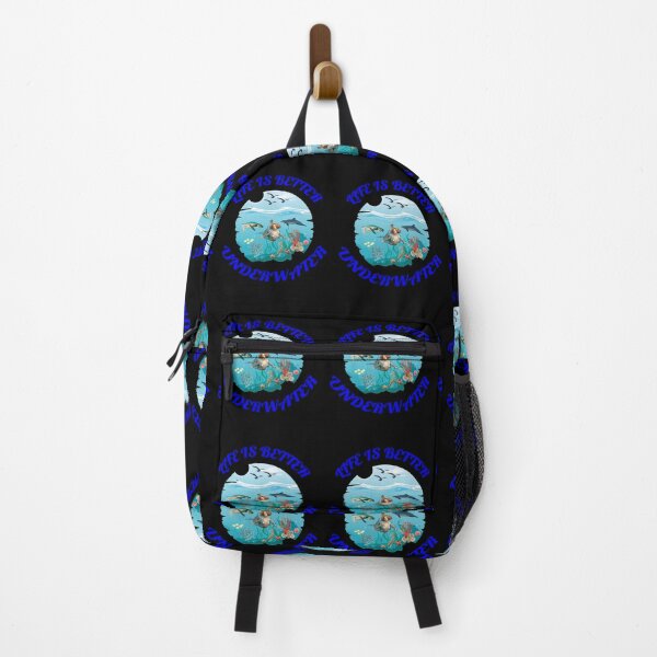 Item preview, Life Is Better Underwater with Dolphin Mermaid Seaturtle and Coral Black Background designed and sold by KeysTreasures.