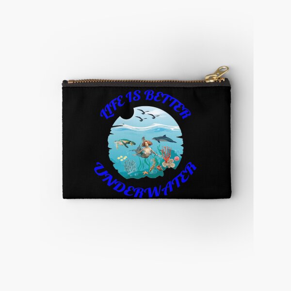 Item preview, Life Is Better Underwater with Dolphin Mermaid Seaturtle and Coral Black Background designed and sold by KeysTreasures.