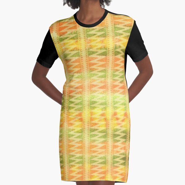Hand-Painted Watercolor Stripes Pomo Zigzag Tribal Graphic T-Shirt Dress