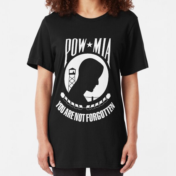 POW MIA VINTAGE LOGO DAMEN T-SHIRT Prisoner Of USA War Army Marines Soldier US