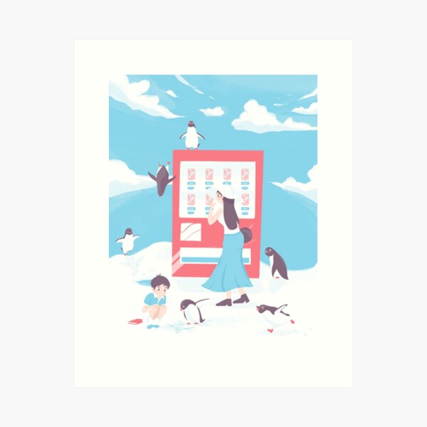 Penguin Highway Vending Machine Art Print
