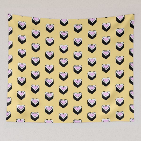 Item preview, Salmón rosado amarillo Corazón Sushi Divertido entusiasta Comida linda Arroz Nori Bola Onigiri Musubi designed and sold by mariesmunchies.