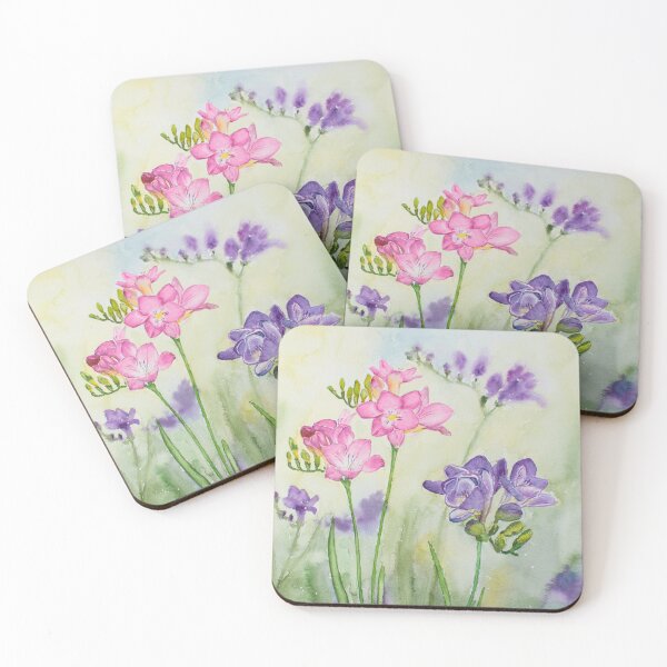 Item preview, Lilac & Pink Freesias Watercolour Painting designed and sold by Monika's Painting.