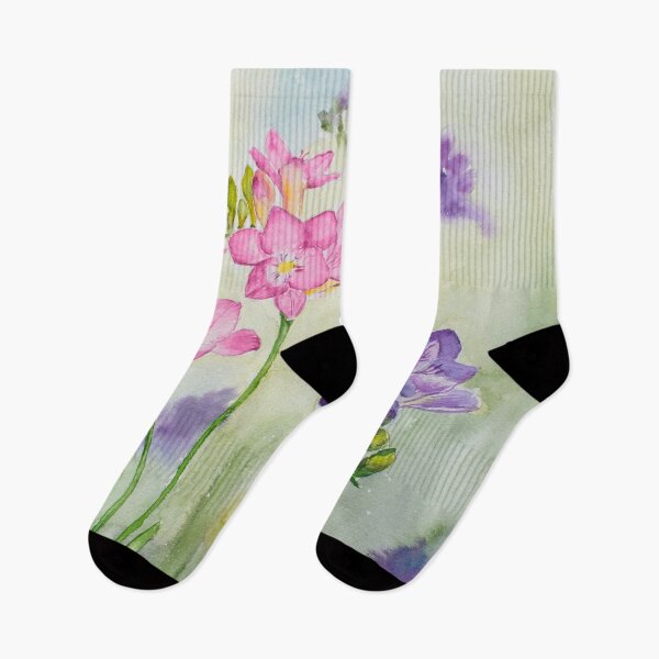 Item preview, Lilac & Pink Freesias Watercolour Painting designed and sold by Monika's Painting.