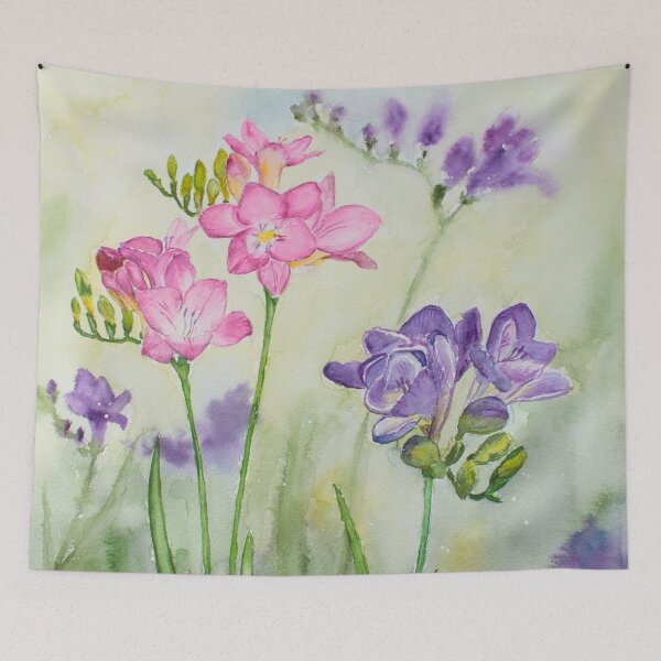 Item preview, Lilac & Pink Freesias Watercolour Painting designed and sold by Monika's Painting.