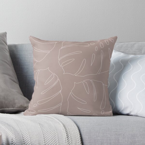 Monstera leaves - old pink Throw Pillow