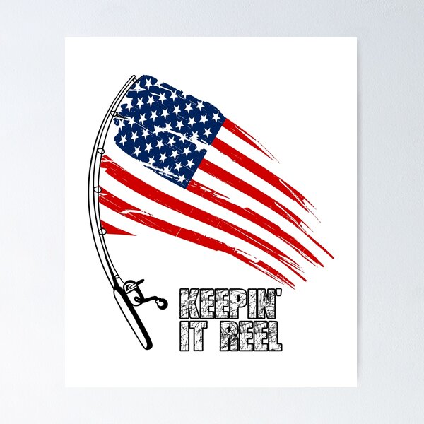 American Flag with Fishing Pole Vinyl Decal