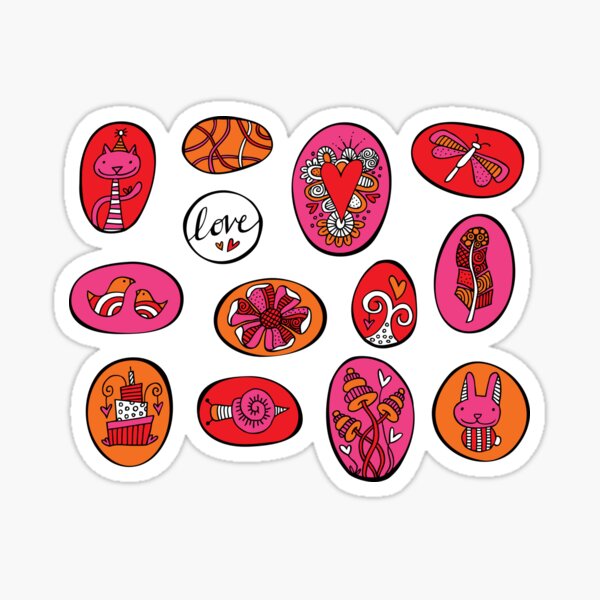 Bright Celebration Pebble Shapes Hand Drawn Artwork Sticker