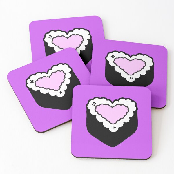 Aperçu de l'œuvre Violet Rose Saint Valentin Saumon Coeur Sushi Amusant Gourmand Mignon Riz Nori Boule Onigiri Musubi créée et vendue par mariesmunchies.