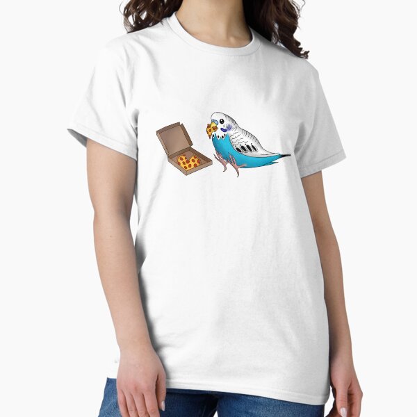 Item preview, Budgie eats pizza designed and sold by DieVogelfamilie.