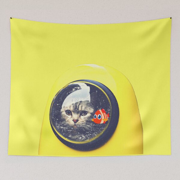 Item preview, I Found Him - Surprised Cat Face And Fish designed and sold by Schka.