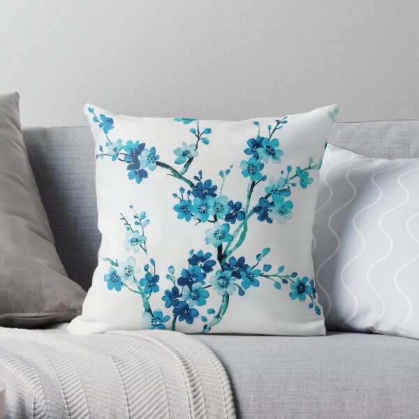 Blue cherry tree Throw Pillow